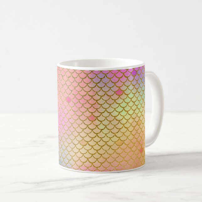 Fun Colourful Ombre Pastel Mermaid Pattern Coffee Mug (Front Right)