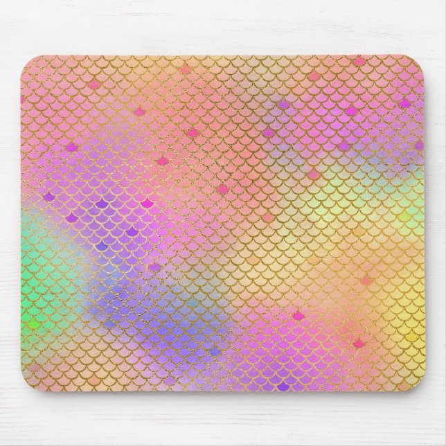 Fun Colourful Ombre Pastel Mermaid Pattern Mouse Pad (Front)
