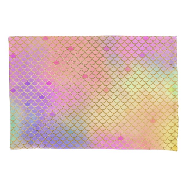 Fun Colourful Ombre Pastel Mermaid Pattern Pillowcase (Front)