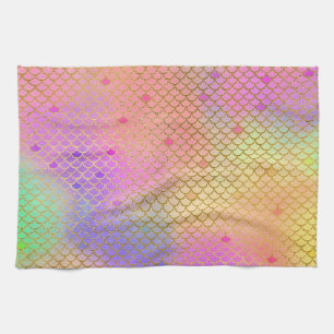 Fun Colourful Ombre Pastel Mermaid Pattern Tea Towel