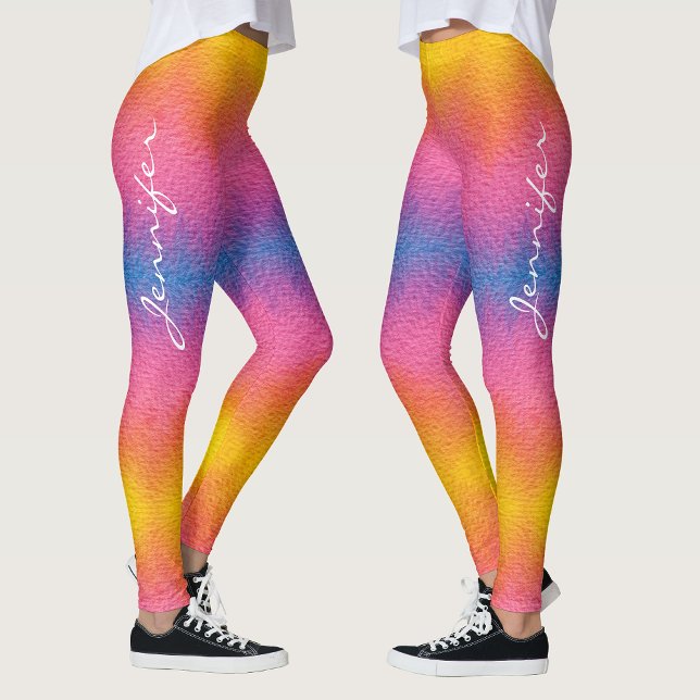Fun Colourful Ombre Watercolor Calligraphy Script Leggings (Creator Uploaded)