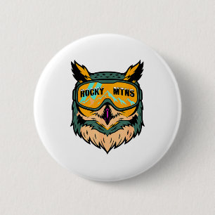 Fun colourful owl wearing ski goggles winter aspen 6 cm round badge