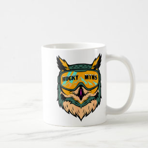 Fun colourful owl wearing ski goggles winter aspen coffee mug
