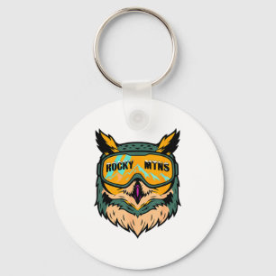 Fun colourful owl wearing ski goggles winter aspen key ring