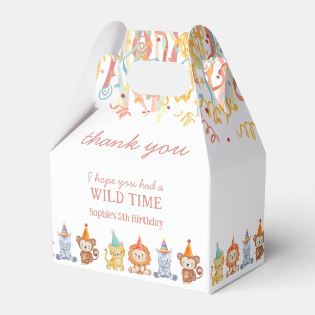 Fun Colourful Party Animals Safari Birthday Favour Box (Front Side)