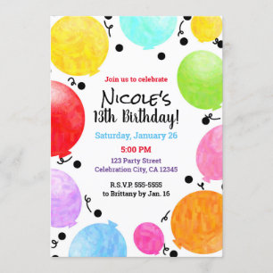 Fun Colourful Party Balloons Birthday Celebration Invitation