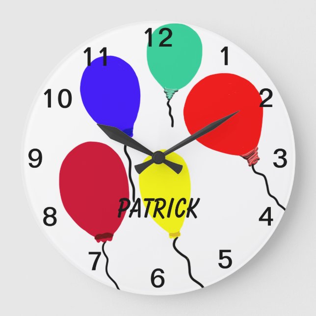 Fun Colourful Party Balloons Kids Wall Clock (Front)