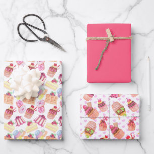 Fun Colourful Party Cupcakes and Pastry Pattern Wrapping Paper Sheet
