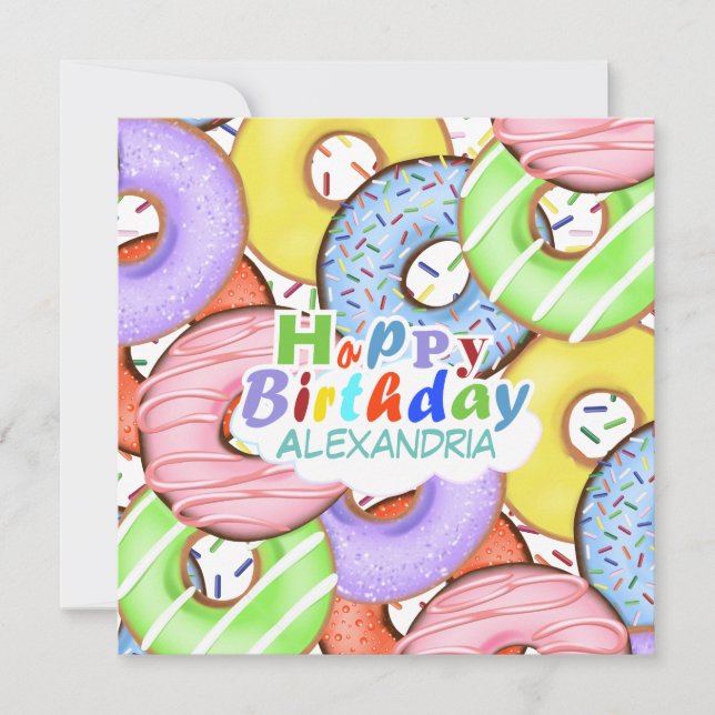 Fun Colourful Pastel Doughnuts Birthday Card (Front)