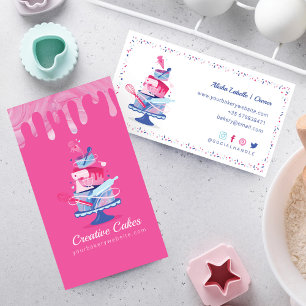 Fun Colourful Pastry Cakes Bakery & Tools Pink Dri Business Card