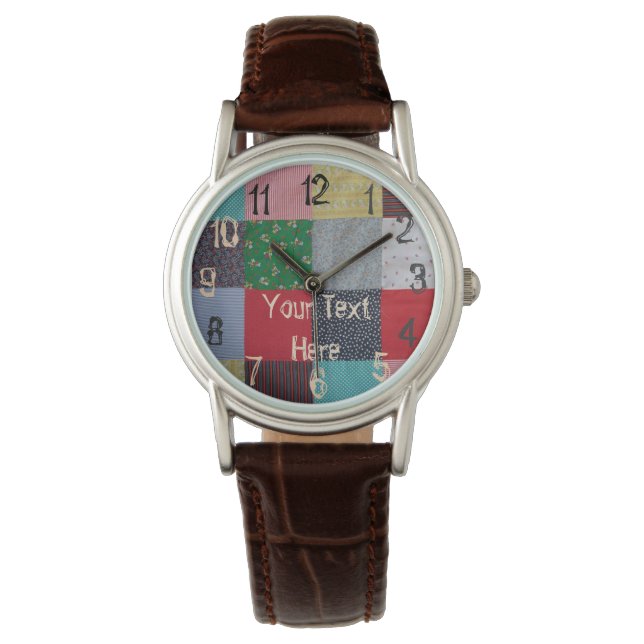 fun colourful patchwork squares cottagecore watch (Front)