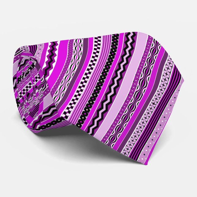 Fun, Colourful, Patterned Purple Stripes Tie (Rolled)
