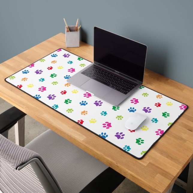 Fun Colourful Paw Prints Pattern Desk Mat (Office 2)