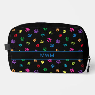 Fun Colourful Paw Prints Personalised Black Dopp Kit