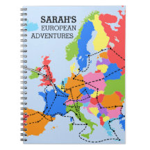 Fun Colourful Personalised European Travel Journal