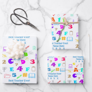Fun Colourful Personalised School Best Teacher Eve Wrapping Paper Sheet