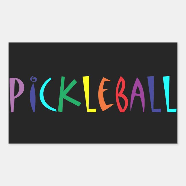 Fun Colourful Pickleball Letters Design Rectangular Sticker (Front)