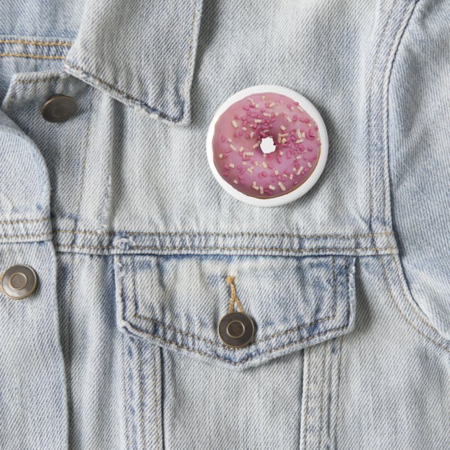 Fun colourful pink doughnut 6 cm round badge (In Situ)