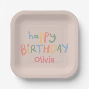 Fun Colourful Pink Editable Kids Birthday Party  Paper Plate