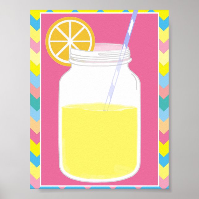 Fun Colourful Pink Lemonade Straw | Chevron Poster (Front)