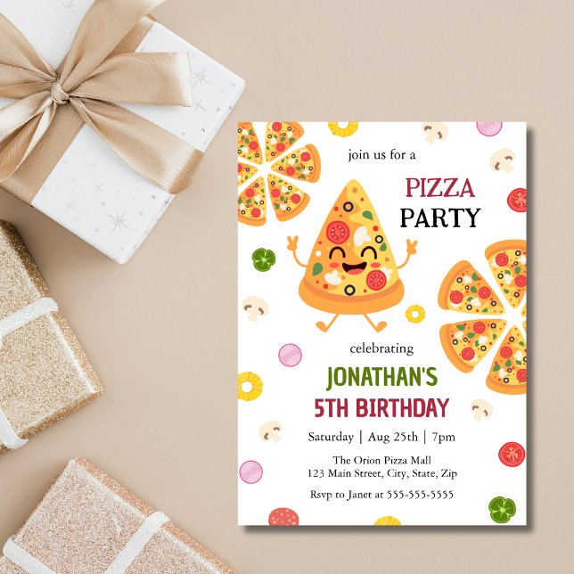 Fun Colourful Pizza Party Kids Birthday Invitation (Creator Uploaded)
