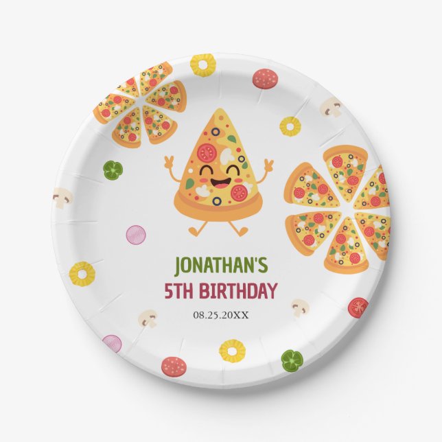 Fun Colourful Pizza Party Kids Birthday Paper Plate (Front)