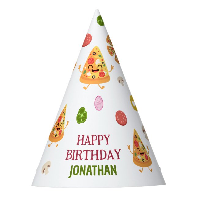 Fun Colourful Pizza Party Kids Birthday Party Hat (Front)