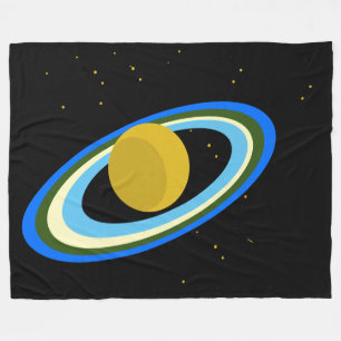 Fun Colourful Planet Saturn Rings Stars Outer Spac Fleece Blanket