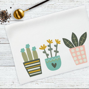 Fun Colourful Plants Cactus Tea Towel
