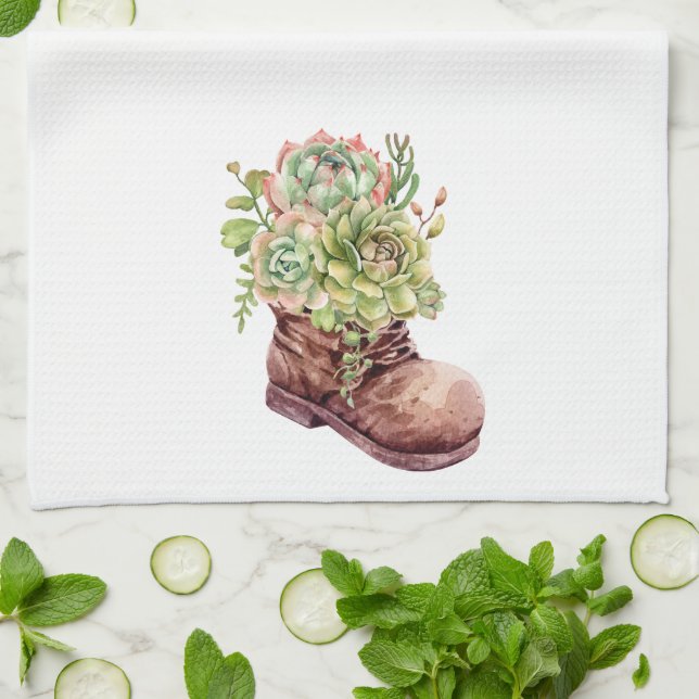 Fun Colourful Plants Succulent Kitchen Towel (Folded)