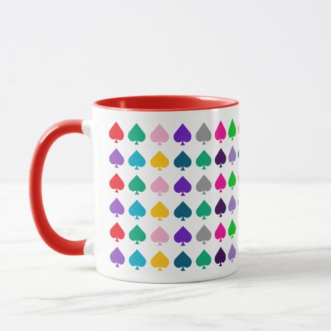 Fun, Colourful Playing Cards' Spades Suit Pattern Mug (Left)