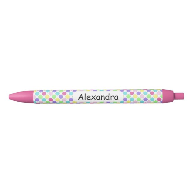 Fun Colourful Polka Dots Black Ink Pen (Front)