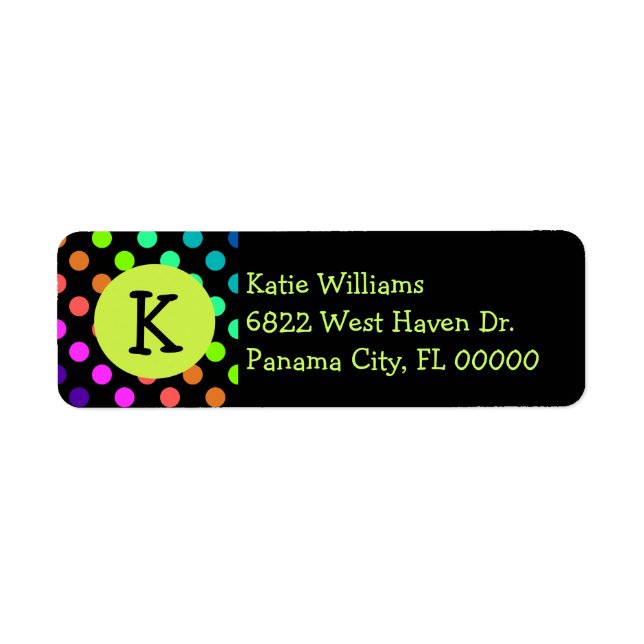 Fun Colourful Polka Dots With Monogram Return Address Label (Front)