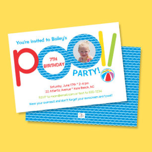 Fun Colourful Pool Party Kids Photo Birthday Party Invitation