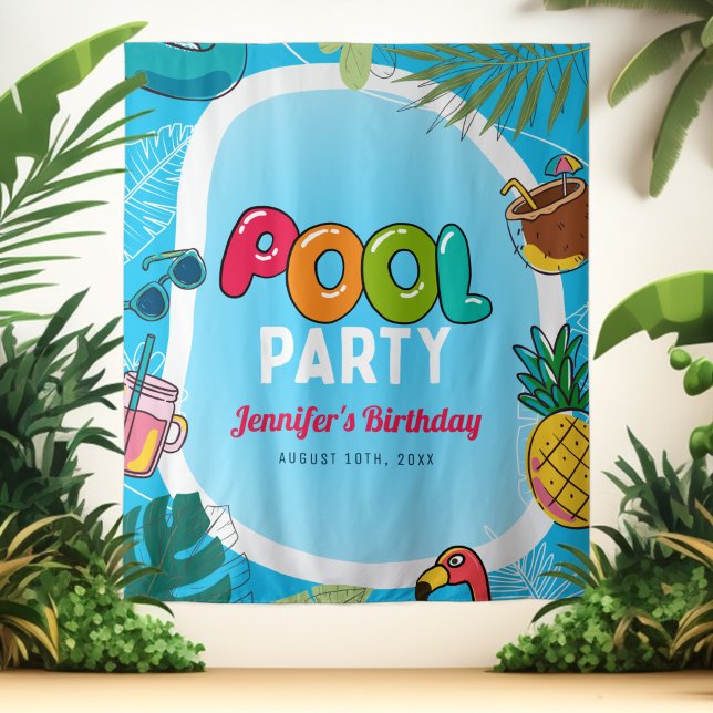 Fun & Colourful Pool Party | Swimming Bday Backdro Tapestry (Creator Uploaded)