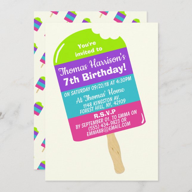 Fun Colourful Popsicle Any Age Summer Birthday Invitation (Front/Back)