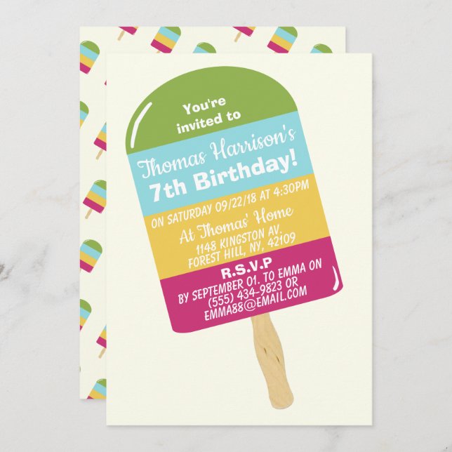 Fun Colourful Popsicle Any Age Summer Birthday Invitation (Front/Back)