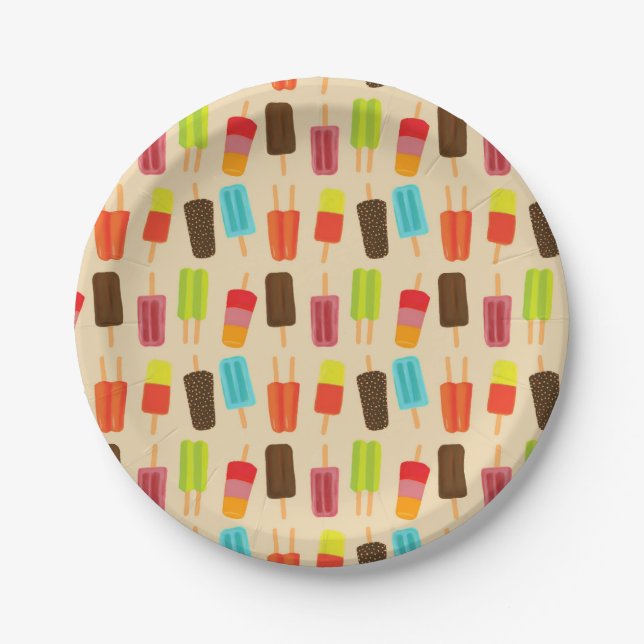 Fun Colourful Popsicles Retro Party Pattern Paper Plate (Front)