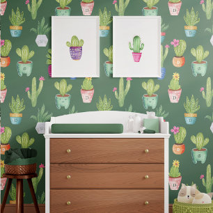 Fun Colourful Potted Cactus Plants Custom Monogram Wallpaper