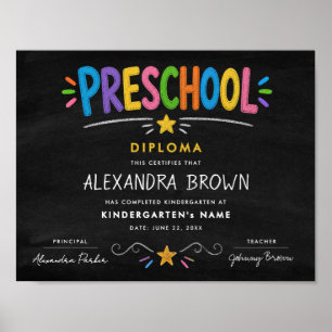 Fun Colourful Preschool Kids Graduate Star Diploma Poster