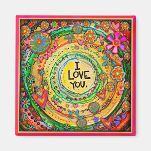 Fun Colourful Pretty I Love You Floral Magnet