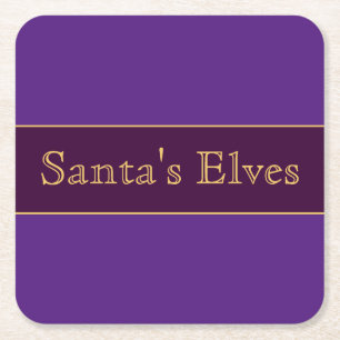 Fun Colourful Purple Stripes "Santa's Elves" Text Square Paper Coaster
