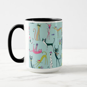 Fun Colourful Quirky Cats Pattern Mug
