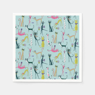 Fun Colourful Quirky Cats Pattern Napkin