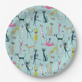 Fun Colourful Quirky Cats Pattern Paper Plate