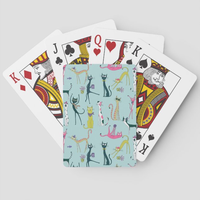 Fun Colourful Quirky Cats Pattern Playing Cards (Back)