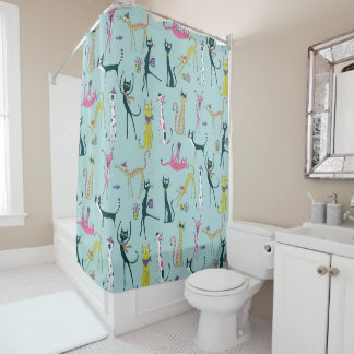 Fun Colourful Quirky Cats Pattern Shower Curtain