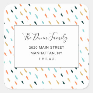 Fun Colourful Rain Drop Pattern Return Address Square Sticker