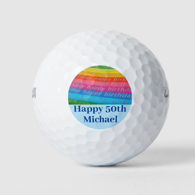 Fun Colourful Rainbow Birthday Golfer Golf Balls (Front)
