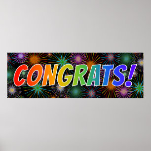 Fun, Colourful, Rainbow "CONGRATS!" + Fireworks Poster